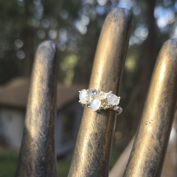 HOST PICK🎉🎊Moonstone Lolite & Topaz Natural Sterling & Gold Ring Sz6 - Picture 3 of 10
